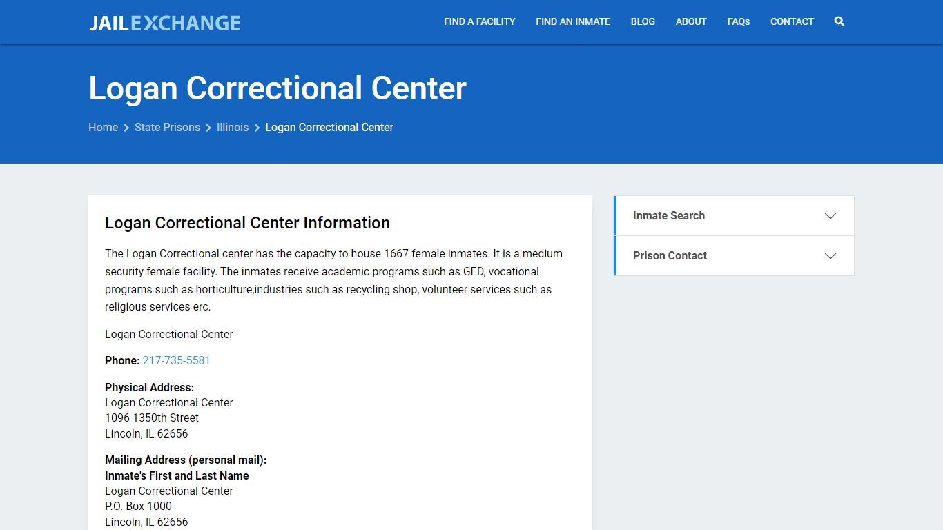 Logan Correctional Center Inmate Search, IL - Jail Exchange